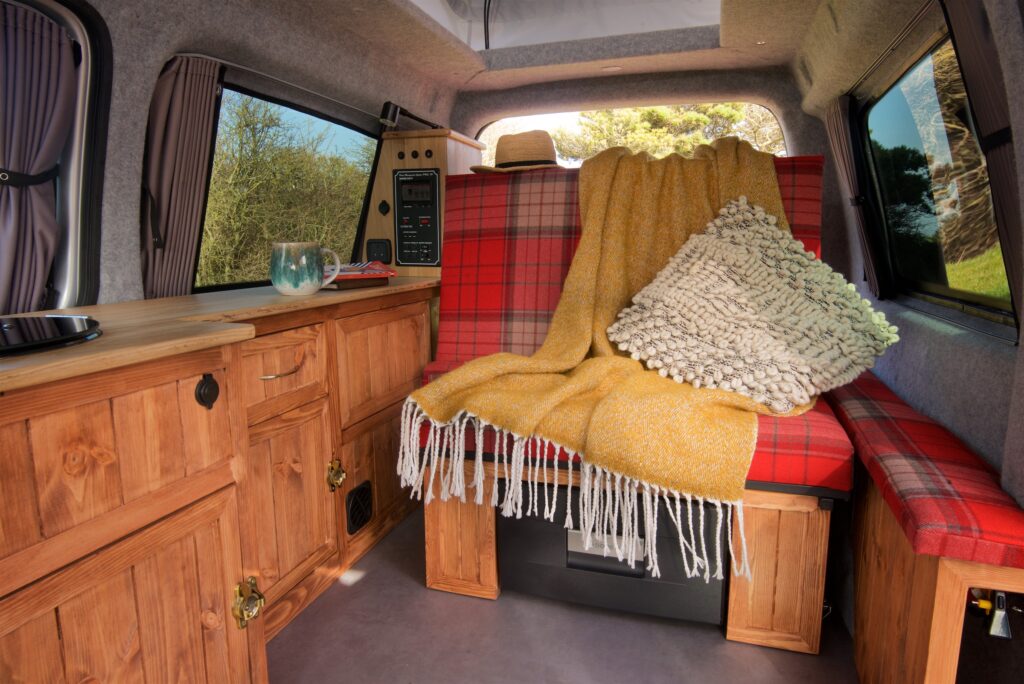 VW Caddy interior with cosy blankets