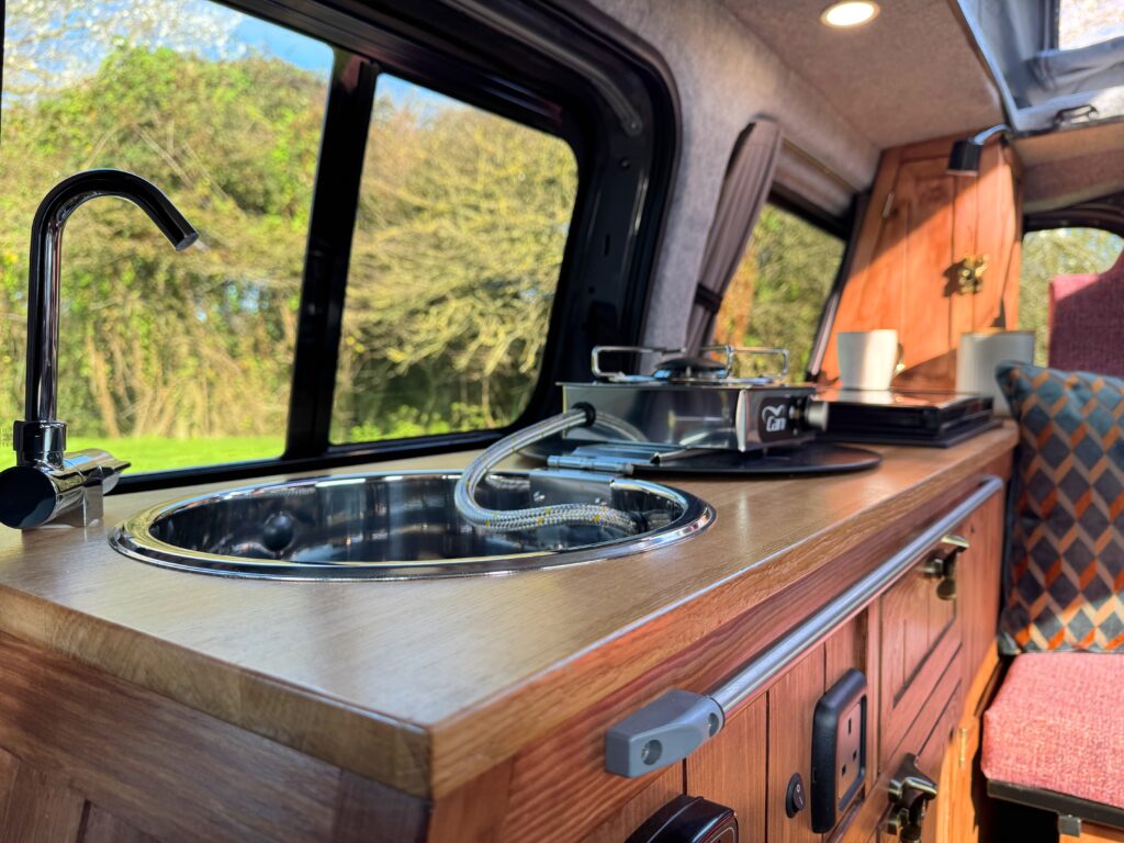 kitchen area of vw caddy camper