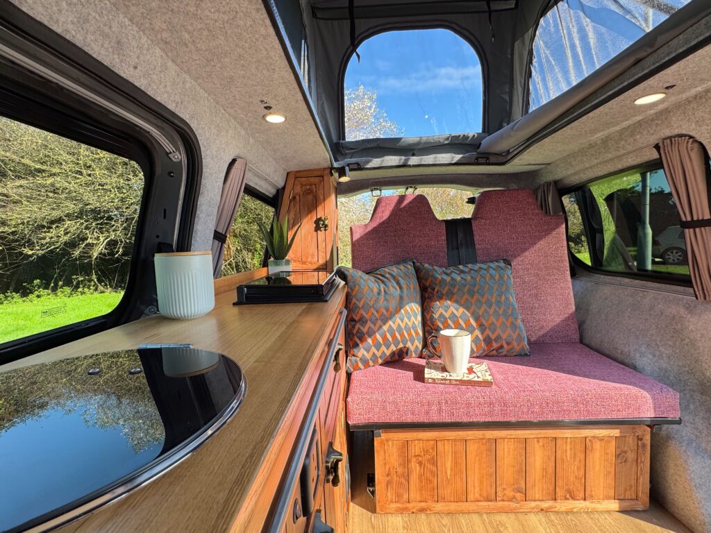 Seating area of vw caddy camper